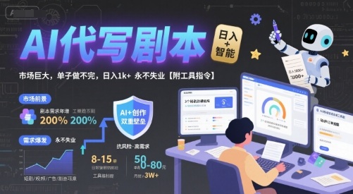 AI代写剧本，市场巨大，单子做不完，日入1k+ 永不失业【附工具指令】-猴哥项目网