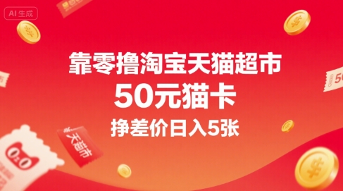 靠零撸淘宝天猫超市50元猫卡，挣差价日入5张-猴哥项目网