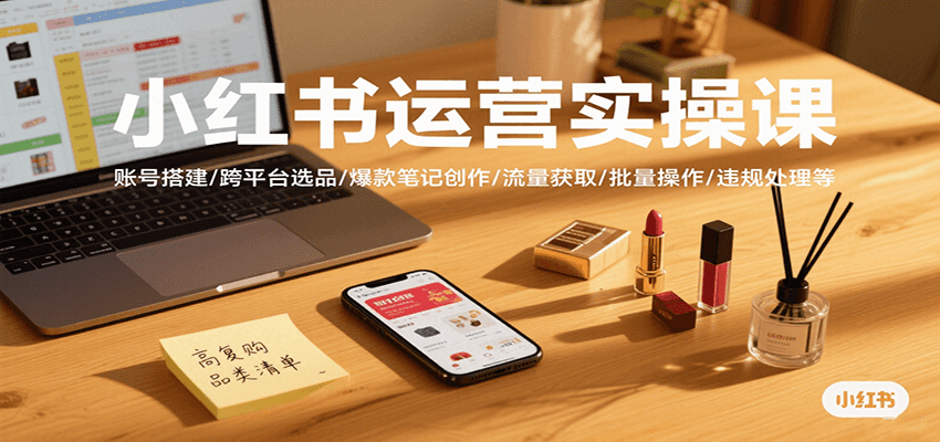 小红书运营实操课，账号搭建/跨平台选品/爆款笔记创作/流量获取/批量操作/违规处理等-猴哥项目网