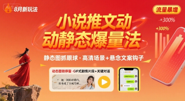 8月小说推文全新玩法，动静态图片+搭配小说文案爆量玩法-猴哥项目网