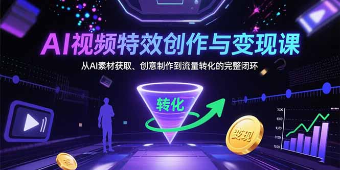 AI视频特效创作与变现课：从AI素材获取、创意制作到流量转化的完整闭环-猴哥项目网