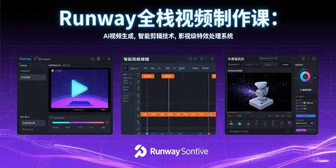Runway全栈视频制作课：AI视频生成，智能剪辑技术，影视级特效处理系统-猴哥项目网