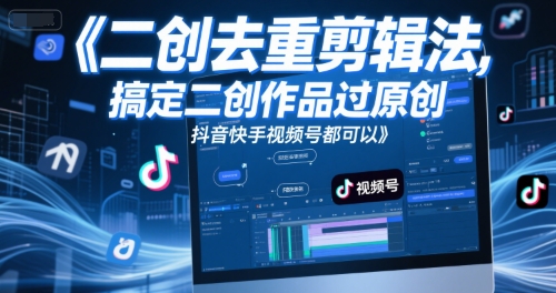 短视频二创去重剪辑法，搞定二创作品过原创，抖音快手视频号都可以-猴哥项目网