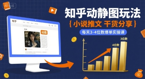 小说推文干货分享之知乎动静图玩法，每天3-4位数爆单实操课-猴哥项目网