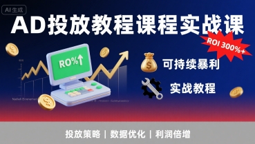 AD投放教程课程实战课，实现广告ROI300%+可持续暴利-猴哥项目网