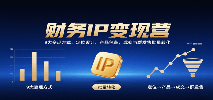 财务IP变现营：9大变现方式、定位设计、产品包装，成交与群发售批量转化-猴哥项目网