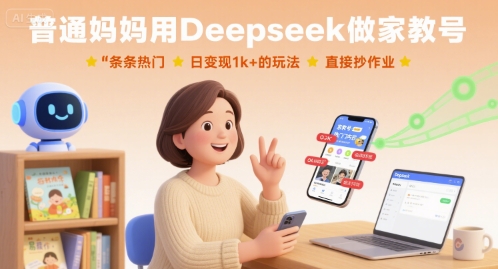 普通妈妈用Deepseek做家教号，条条热门，日变现1k+的玩法，直接抄作业-猴哥项目网