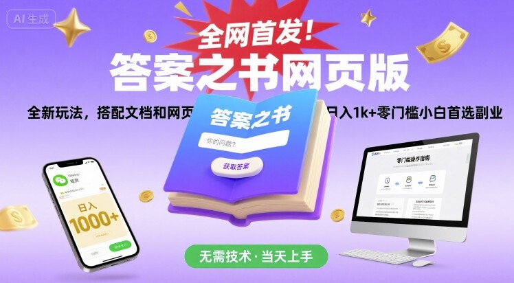 全网首发！答案之书网页版，全新玩法，搭配文档和网页，日入1k+零门槛小白首选副业【揭秘】-猴哥项目网