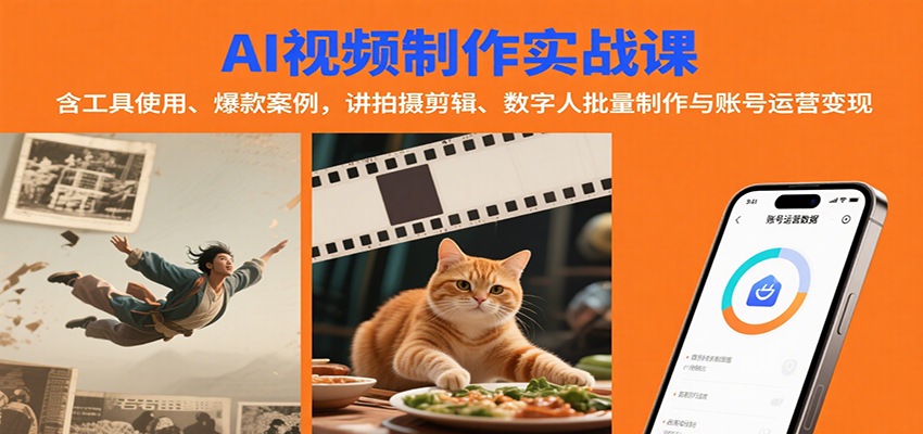 AI视频制作实战：含工具使用、爆款案例，讲拍摄剪辑、数字人批量制作与账号运营变现-猴哥项目网