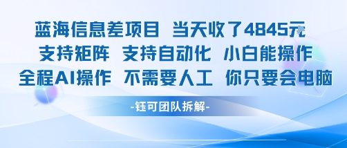 蓝海信息差项目当天收米1k+ 支持矩阵支持自动化小白能操作全程AI操作不需要人工你只要会电脑-猴哥项目网
