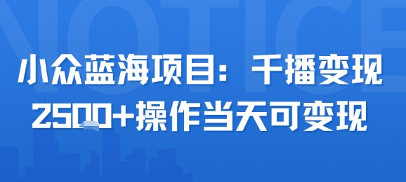小众蓝海项目，千播变现2.5k+操作当天可变现-猴哥项目网