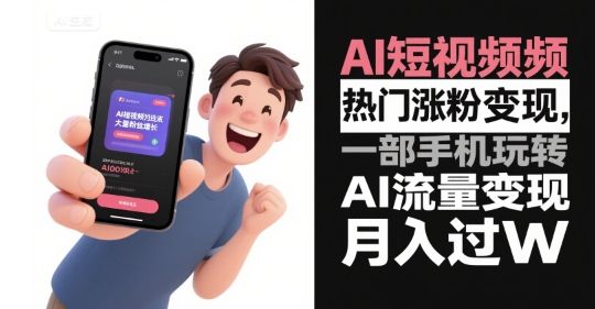 AI短视频热门涨粉变现，一部手机玩转AI流量变现，月入过W-猴哥项目网