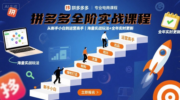 拼多多全阶实战课程，从新手小白到运营高手，海量实战玩法+全年实时更新【2025年9月更新】-猴哥项目网