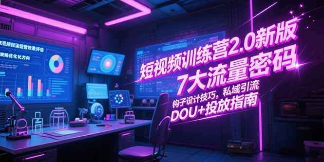 短视频训练营2.0新版，7大流量密码/钩子设计技巧/私域引流/DOU+投放指南-猴哥项目网