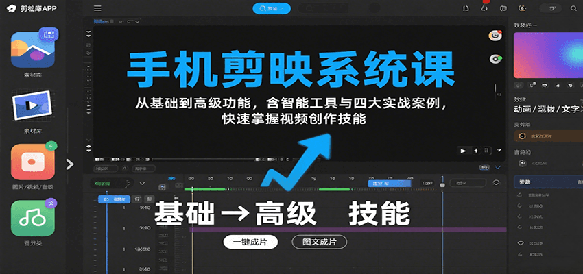 手机剪映系统课，从基础到高级功能，含智能工具与四大实战案例，快速掌握视频创作技能-猴哥项目网