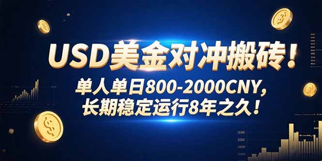 USD美金对冲搬砖!单人单日800-2000CNY，长期稳定运行8年之久!-猴哥项目网