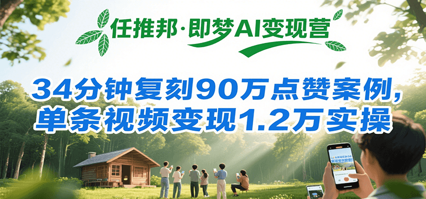 任推邦·即梦AI变现营，34分钟复刻90万点赞案例，单条视频变现1.2万实操-猴哥项目网