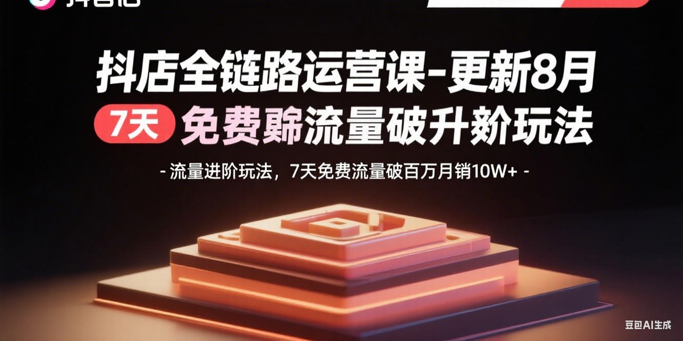 抖店全链路运营课-更新8月：流量进阶玩法，7天免费流量破百万月销10W+-猴哥项目网