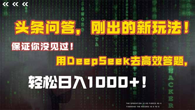 头条问答，刚出的新玩法！保证你没见过！结合Deepseek高效答题，日入1000+-猴哥项目网