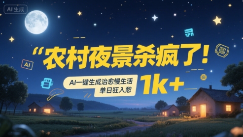 农村夜景杀疯了！AI一键生成治愈系慢生活，单日狂入1k+-猴哥项目网