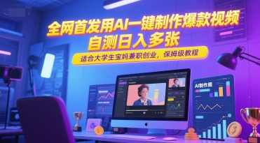 全网首发用AI一键制作爆款视频，自测日入多张，适合大学生宝妈兼职创业，保姆级教程-猴哥项目网