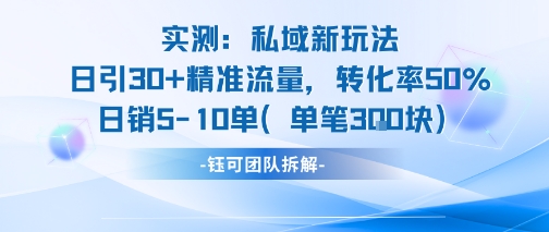 实测私域新玩法日引30加精准流量转化率50%日销5-10单每笔3张-猴哥项目网