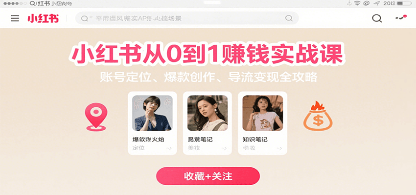 小红书从0到1赚钱实战课：账号定位、 爆款创作 、导流变现全攻略-猴哥项目网