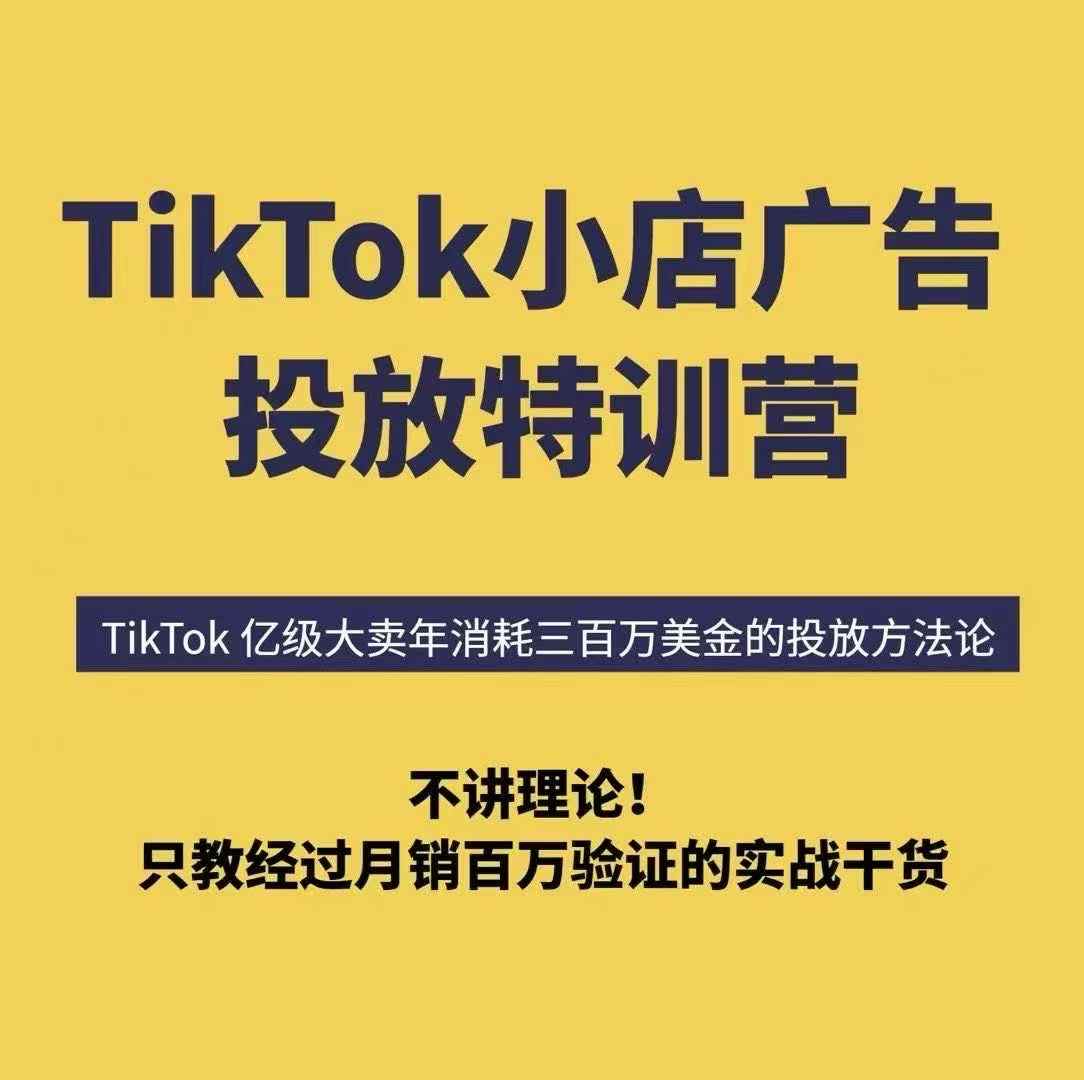 TikTok小店广告投放特训营，6天破局计划专治各种“投不动”，教你经过月销百万验证的实战干货-猴哥项目网