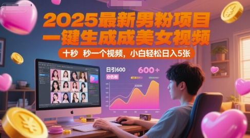2025最新男粉项目，一键生成美女视频，日引600+色粉 十秒一个视频，小白轻松日入5张【揭秘】-猴哥项目网