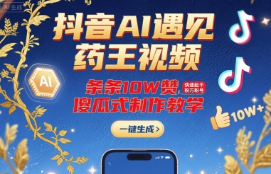 抖音AI遇见药王视频，条条10W赞，快速起千粉万粉号，傻瓜式制作教学-猴哥项目网