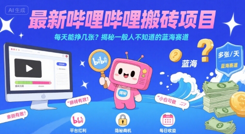最新哔哩哔哩上B站搬砖项目，每天能挣几张？揭秘一般人不知道的蓝海赛道-猴哥项目网