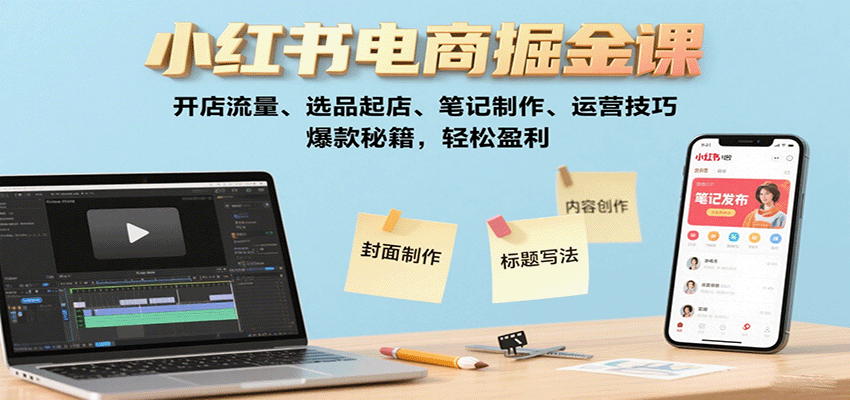 小红书电商掘金课：开店流量、选品起店、笔记制作、运营技巧，爆款秘籍，轻松盈利-猴哥项目网