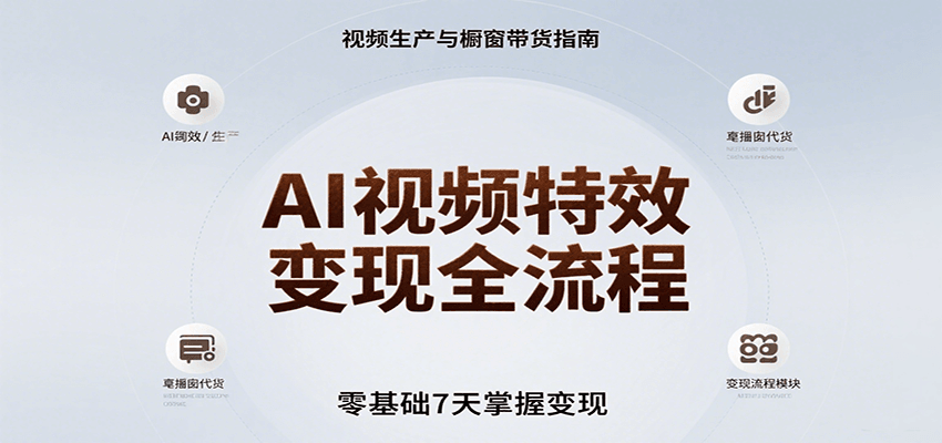 AI视频特效变现全流程，零基础7天掌握视频生产到橱窗带货变现-猴哥项目网