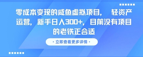 零成本变现的咸鱼虚拟项目， 轻资产运营，新手日入3张+，目前没有项目的老铁正合适-猴哥项目网