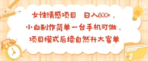 女性情感项目 小白制作简单一台手机可做 项目模式后续自然升大客单 日入6张-猴哥项目网