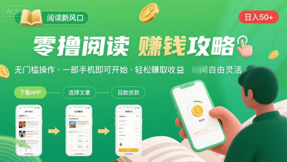零撸阅读新风口，无门槛轻松挣，一部手机，日入 50-3张【揭秘】-猴哥项目网