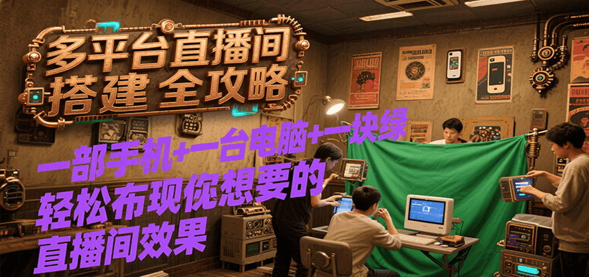 多平台直播间搭建全攻略，一部手机+一台电脑+一块绿布轻松实现你想要的直播间效果-猴哥项目网