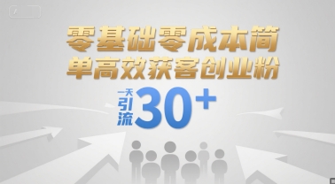 零基础零成本简单高效获客创业粉，一天引流30+-猴哥项目网