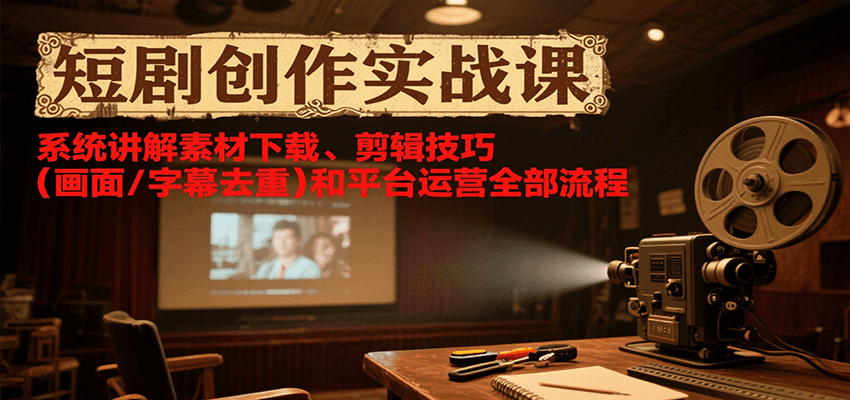 短剧创作实战课，系统讲解素材下载、剪辑技巧(画面/字幕去重)和平台运营全部流程-猴哥项目网