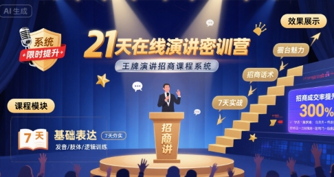 21天在线演讲密训营，王牌演讲招商课程系统-猴哥项目网