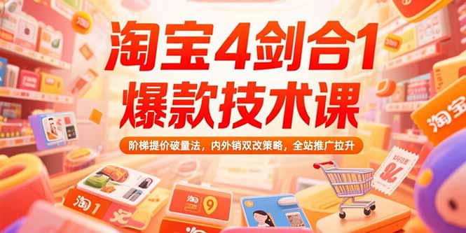 淘宝4剑合1爆款技术课73期：阶梯提价破量法，内外销双改策略 全站推广拉升-猴哥项目网