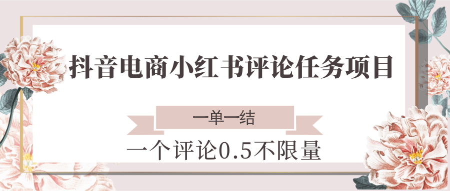 抖音电商小红书评论任务项目，一个评论0.5，一单一结 不限量-猴哥项目网