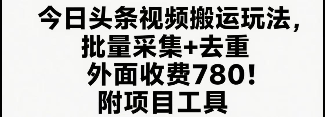 今日头条视频搬运玩法，软件一键去重，轻松日入500+附项目工具-猴哥项目网