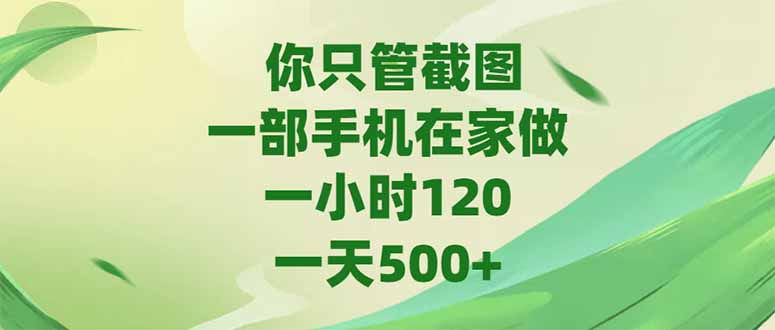 你只管截图，一部手机在家做，一小时120，-天500+-猴哥项目网
