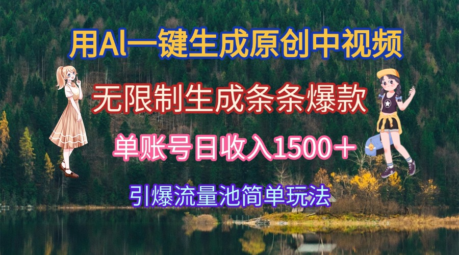用Al一键生成原创中视频，无限制生成条条爆款，单账号日收入1500＋引爆…-猴哥项目网