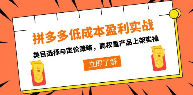 拼多多低成本盈利实战，类目选择与定价策略，高权重产品上架实操-猴哥项目网