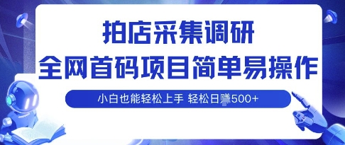 拍店采集调研，全网首码项目，简单易操作， 小白也能轻松上手，多账号操作，轻松日入5张【揭秘】-猴哥项目网