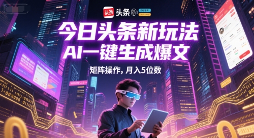 今日头条新玩法，AI一键生成爆文，矩阵操作，月入5位数-猴哥项目网