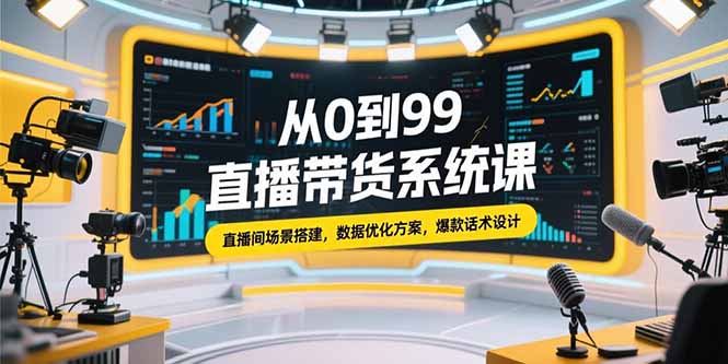 从0到99直播带货系统课，直播间场景搭建，数据优化方案，爆款话术设计-猴哥项目网