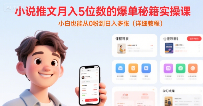 小说推文月入5位数的爆单秘籍实操课，，小白也能从0粉到日入多张(详细教程)-猴哥项目网